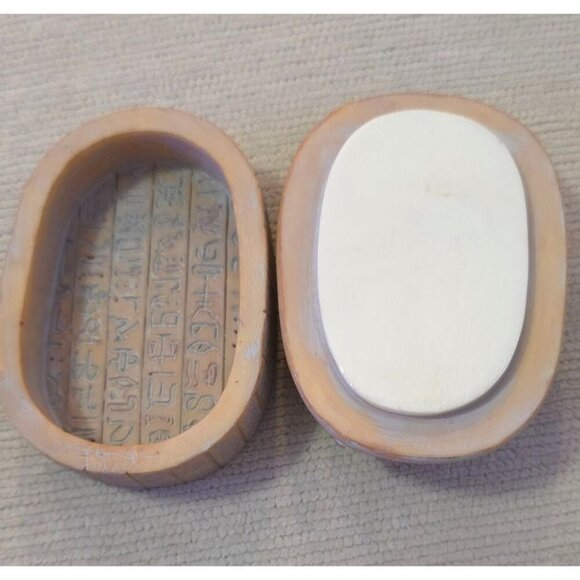 Handcrafted Egyptian-Style Scarab Trinket Box Hieroglyphic  Blue-Red Finish - Picture 7 of 12